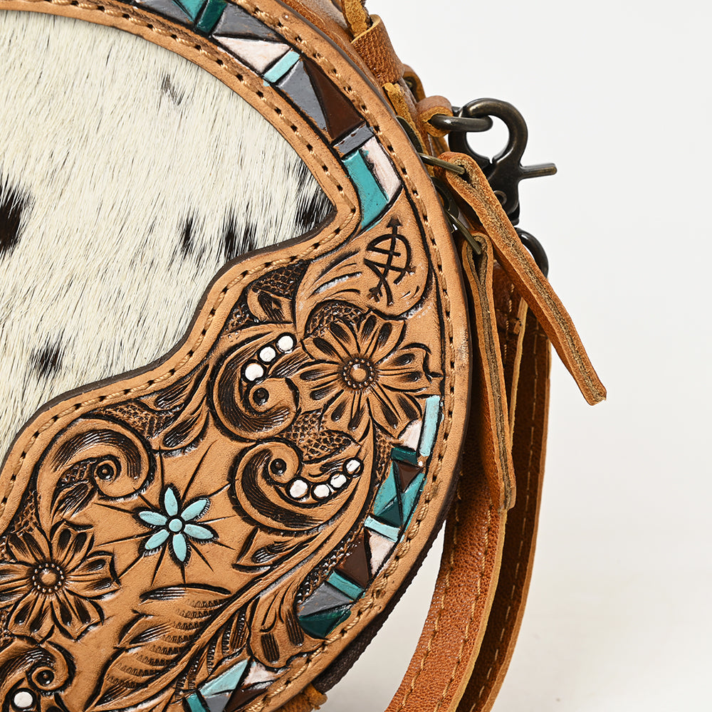 American Darling Hand-Tooled Hair-On Genuine Leather Canteen Bag