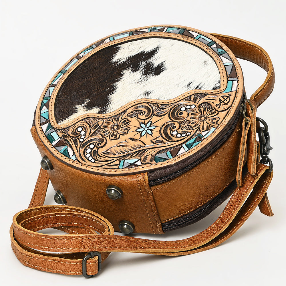 American Darling Hand-Tooled Hair-On Genuine Leather Canteen Bag