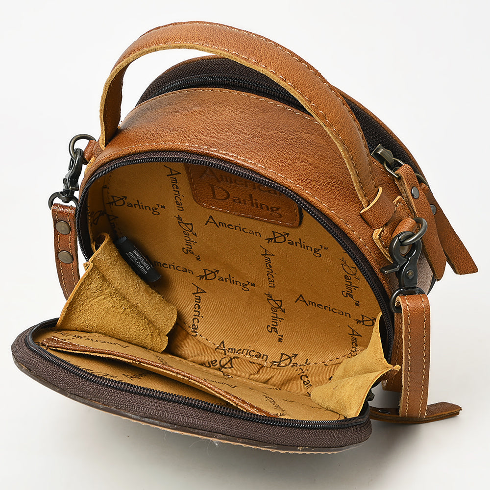 American Darling Hand-Tooled Hair-On Genuine Leather Canteen Bag
