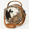 American Darling Hand-Tooled Hair-On Genuine Leather Canteen Bag