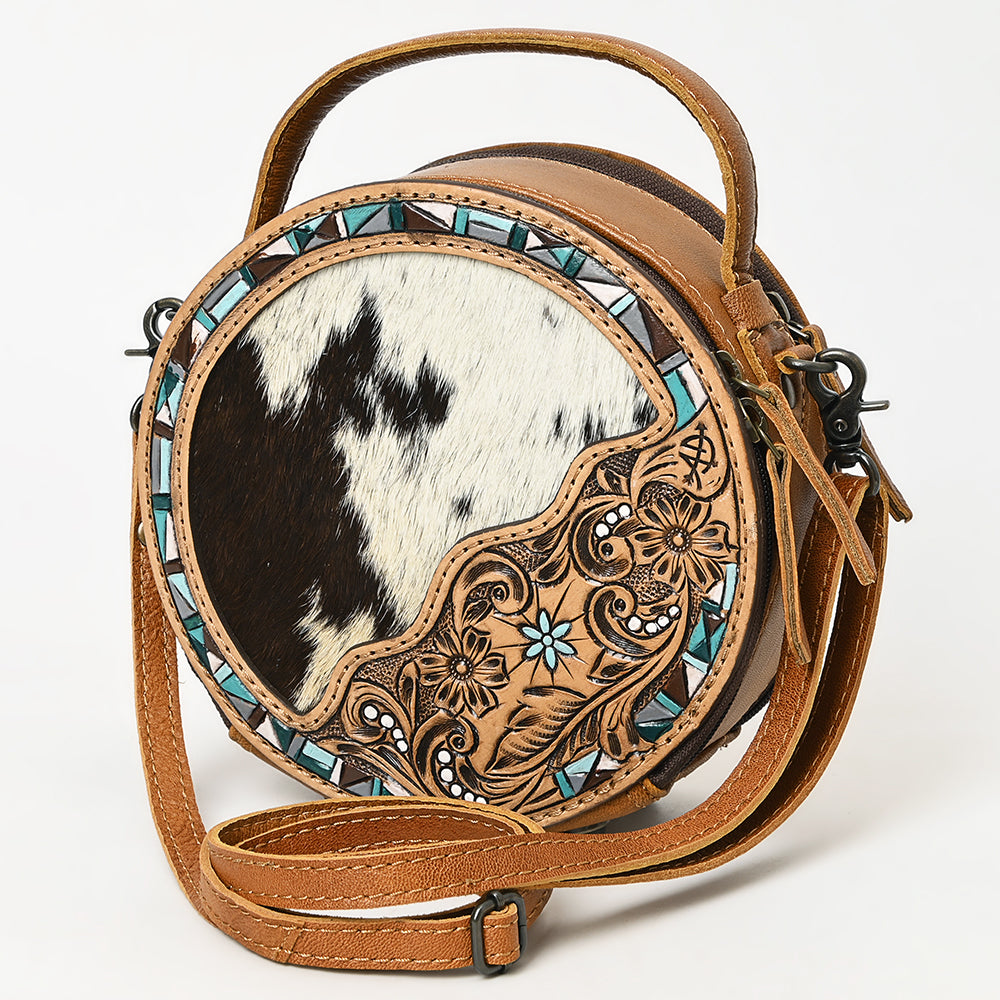 American Darling Hand-Tooled Hair-On Genuine Leather Canteen Bag