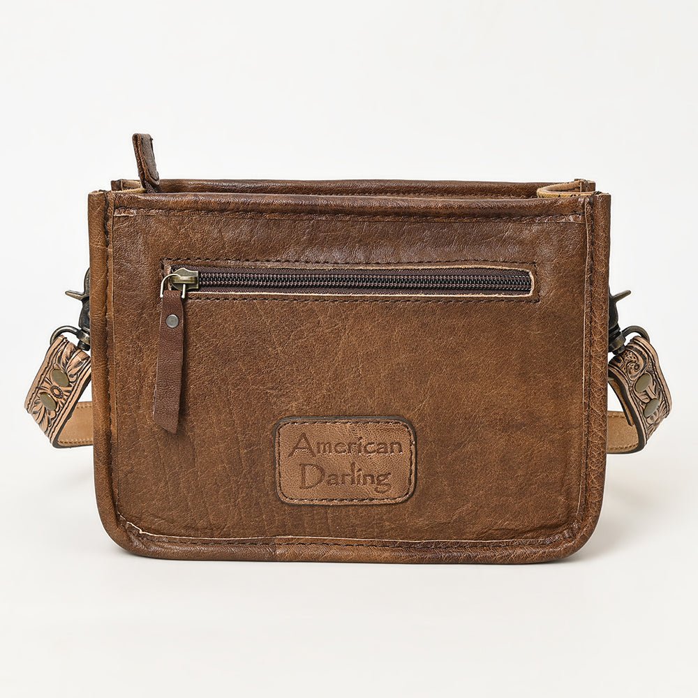 American Darling Hand-Tooled Hair-On Genuine Leather Crossbody Bag