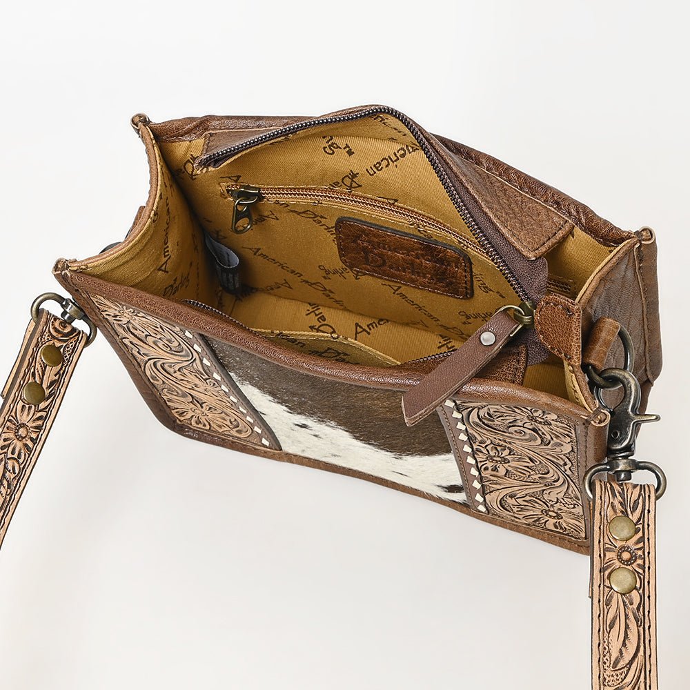 American Darling Hand-Tooled Hair-On Genuine Leather Crossbody Bag
