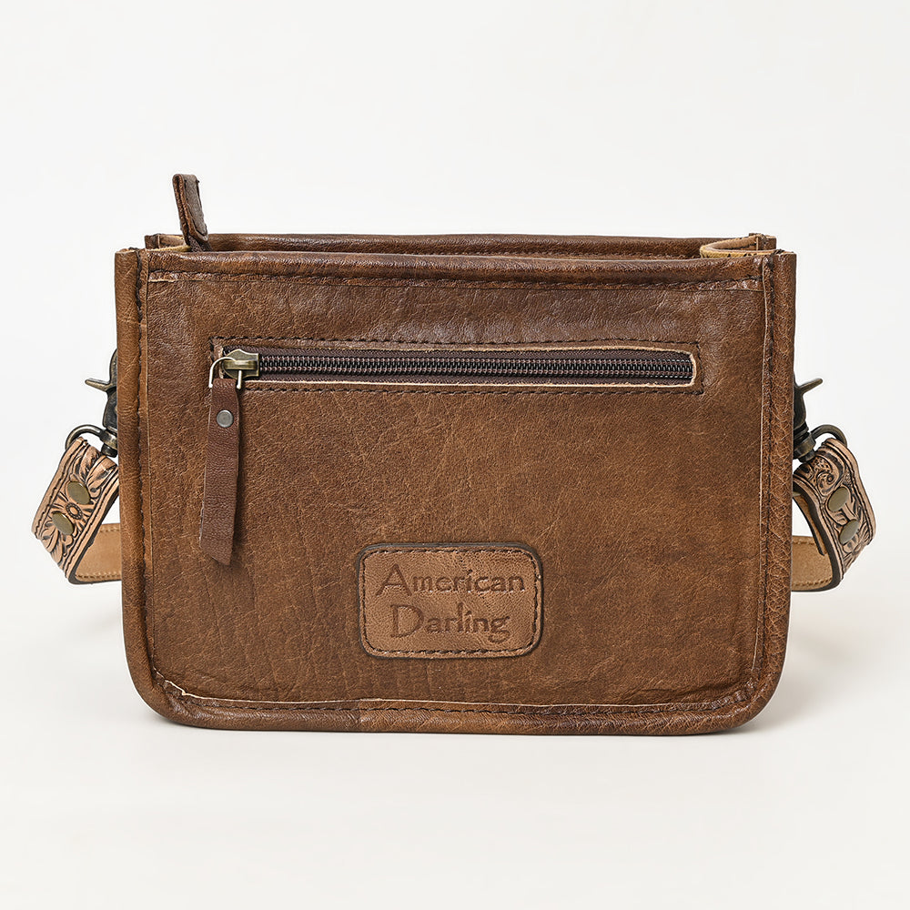 American Darling Western Cowhide Crossbody Bag – Genuine Leather Hand-Tooled Floral Carved Purse with Adjustable Strap