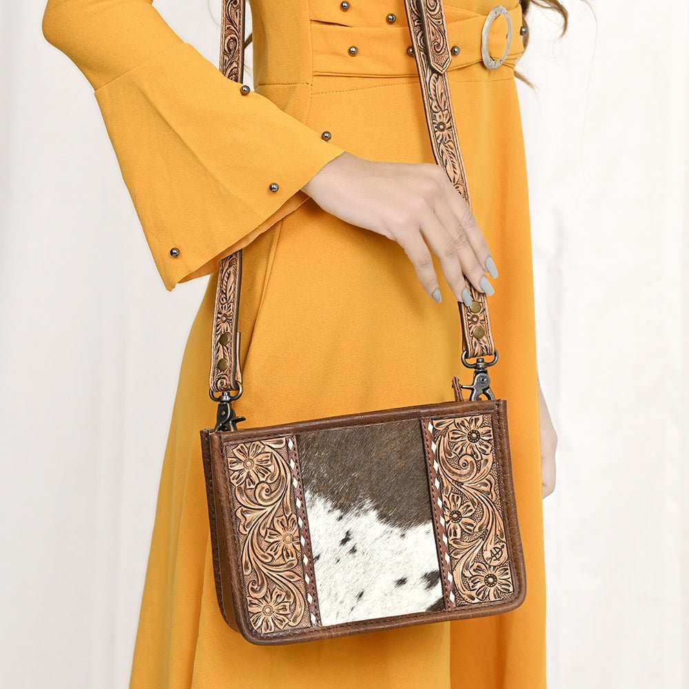 American Darling Hand-Tooled Hair-On Genuine Leather Crossbody Bag