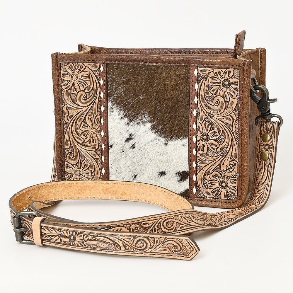 American Darling Hand-Tooled Hair-On Genuine Leather Crossbody Bag