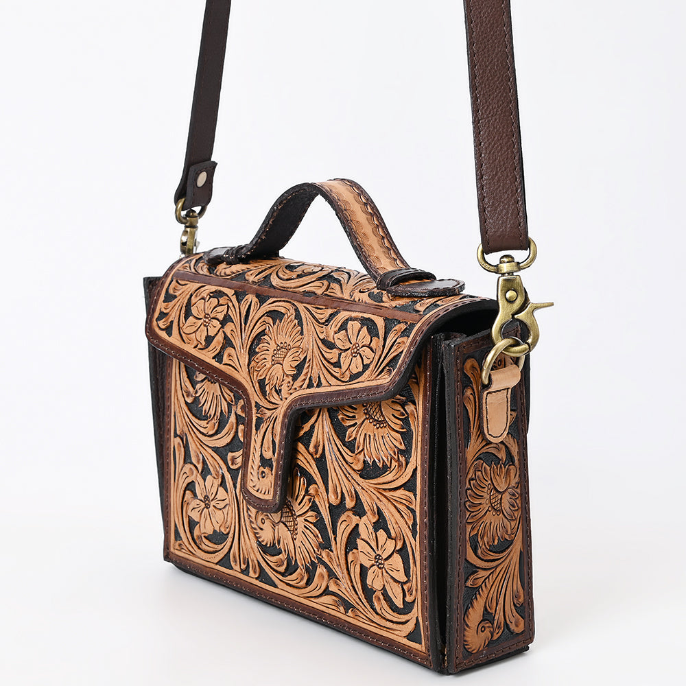 American Darling Hand Tooled Floral Carved Genuine Leather Cross body Bag Eco-Friendly Western Purse