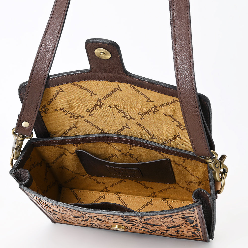 American Darling Hand Tooled Floral Carved Genuine Leather Cross body Bag Eco-Friendly Western Purse
