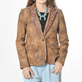 American Darling Women’s Premium Genuine Leather Blazer - Hand-Tooled Western Lapel Jacket, Vintage Brown Cowgirl Coat