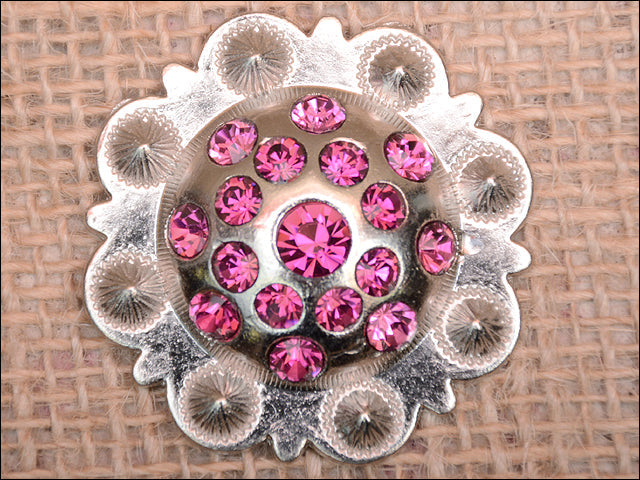 Western Screw Back Concho Fuchsia Berry Crystals Headstall Cowgirl 1.5 In