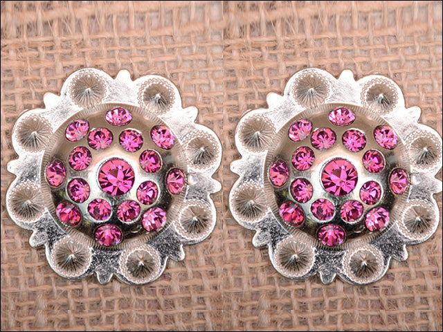 Western Screw Back Concho Fuchsia Berry Crystals Headstall Cowgirl 1.5 In