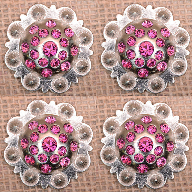 Western Screw Back Concho Fuchsia Berry Crystals Headstall Cowgirl 1.5 In