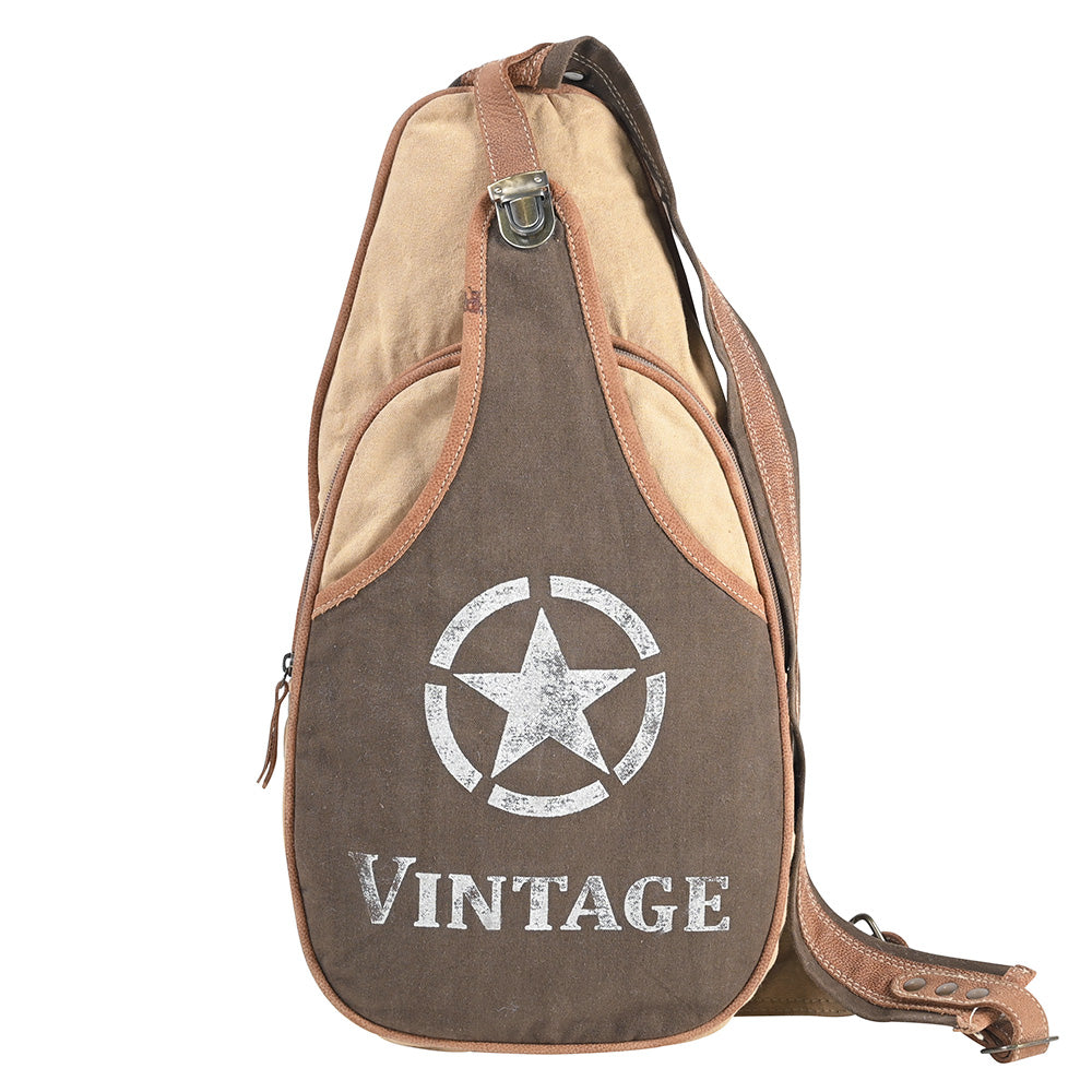 OHLAY Upcycled Canvas Genuine Leather Backpack