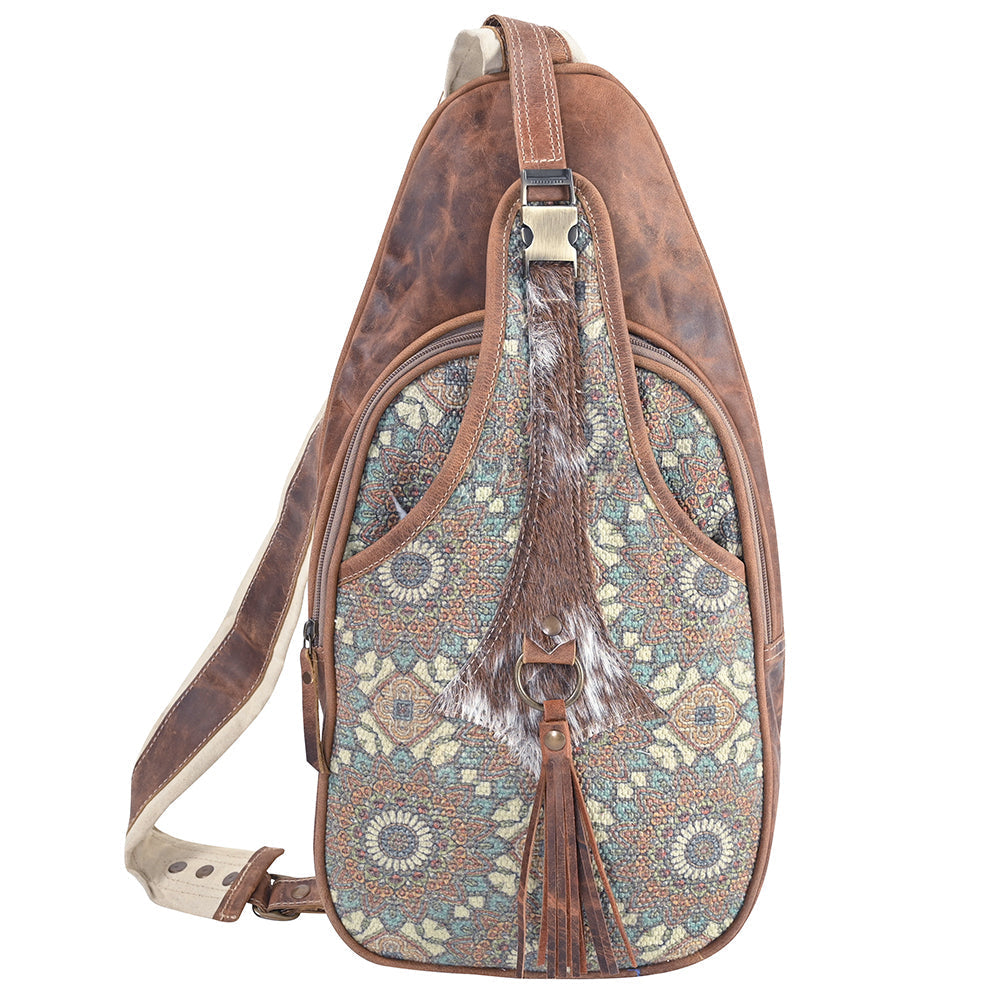 OHLAY Upcycled Canvas Hair-On Genuine Leather Backpack