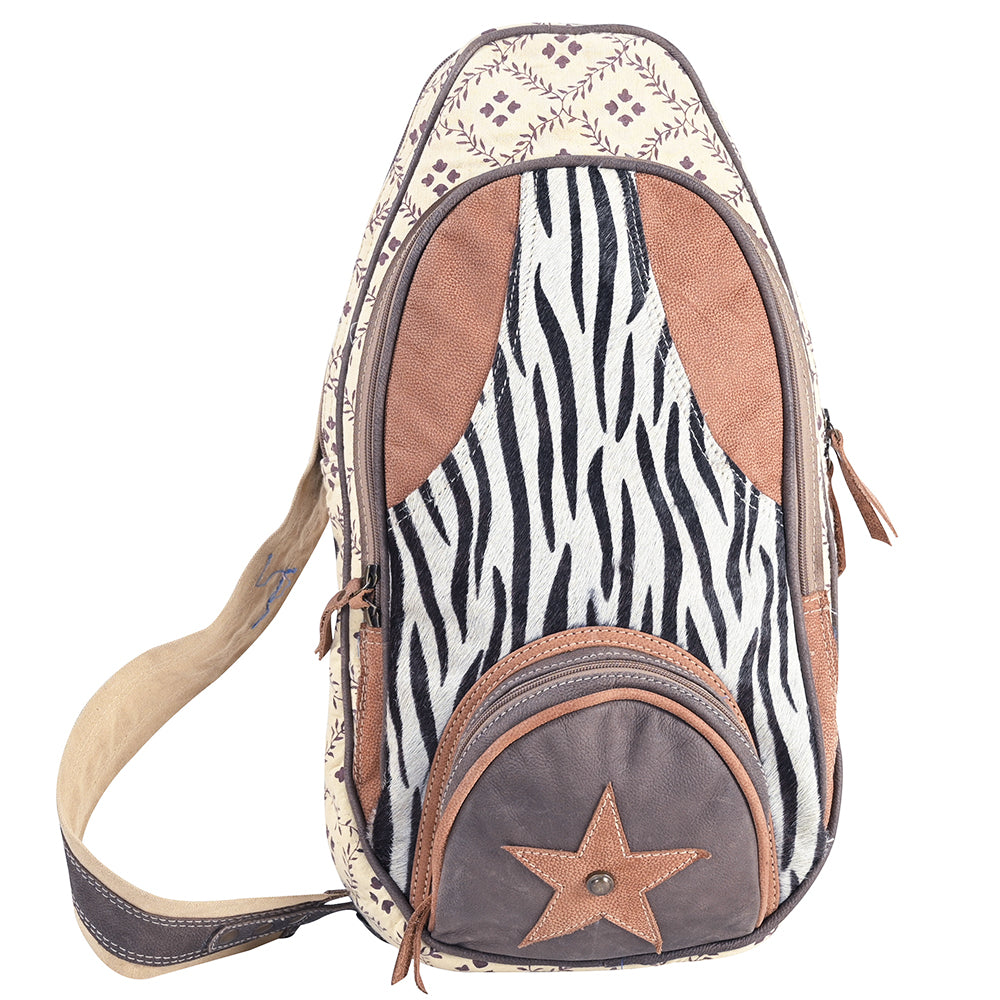 OHLAY Upcycled Canvas Hair-On Genuine Leather Backpack