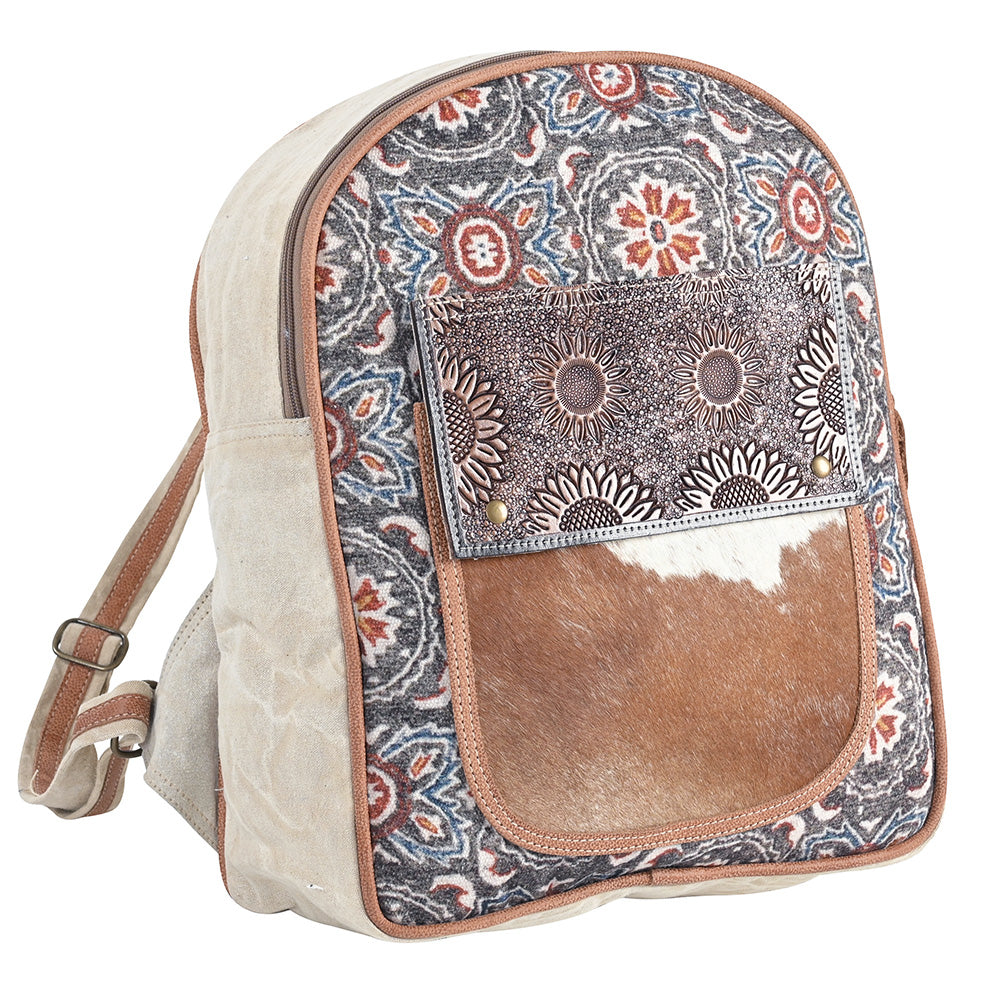 OHLAY Upcycled Canvas Hair-On Genuine Leather Backpack