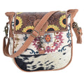 OHLAY Hand-Tooled Upcycled Canvas Hair-On Leather Crossbody
