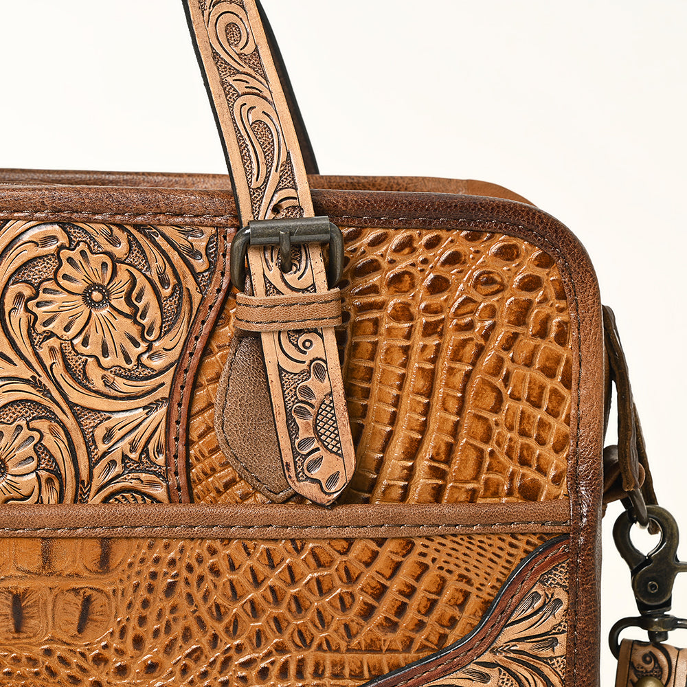 American Darling Hand-Tooled Crocodile Embossed Genuine Leather Bag