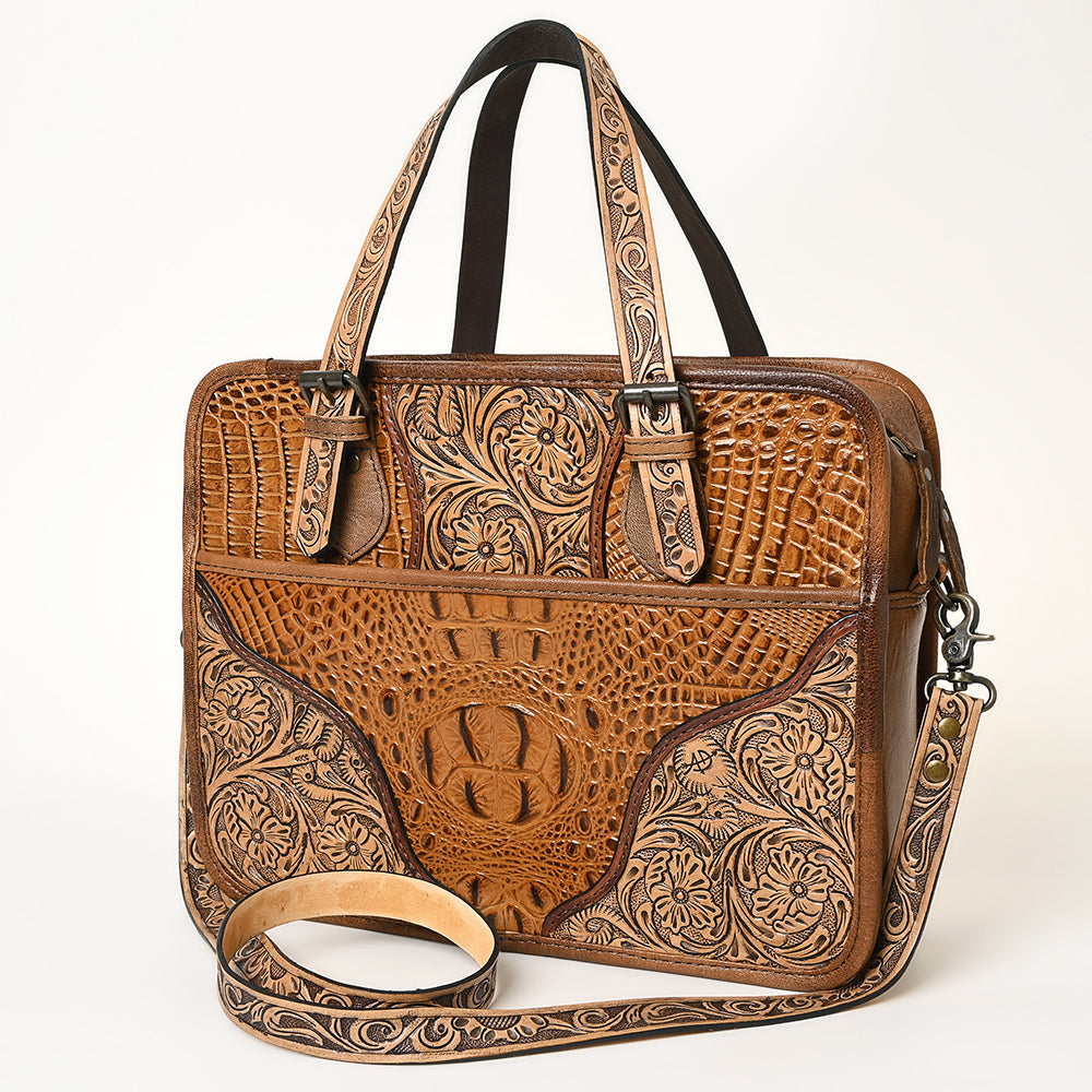 American Darling Hand-Tooled Crocodile Embossed Genuine Leather Bag