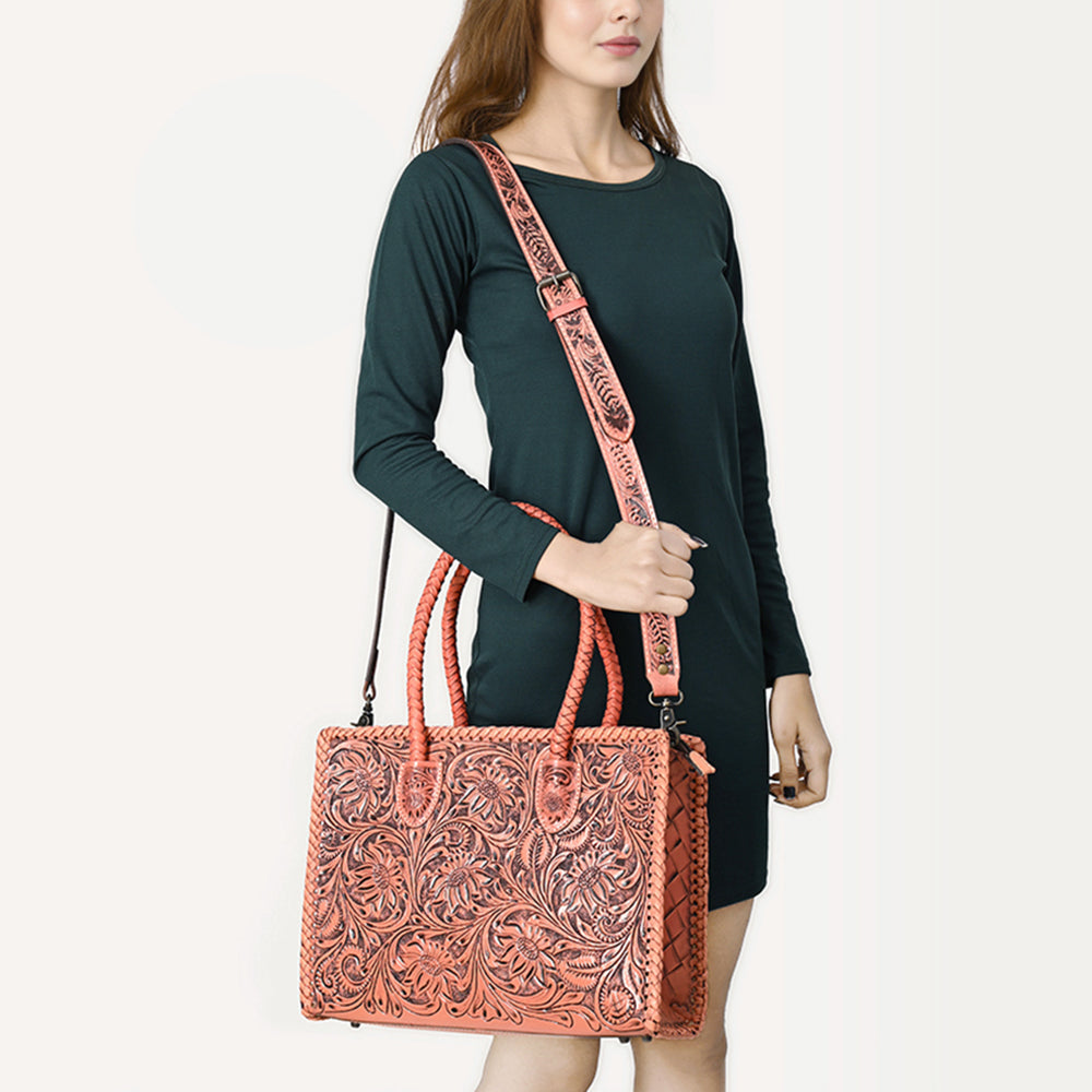 American Darling Hand Tooled Leather Tote Bag  Western Floral Carved Purse