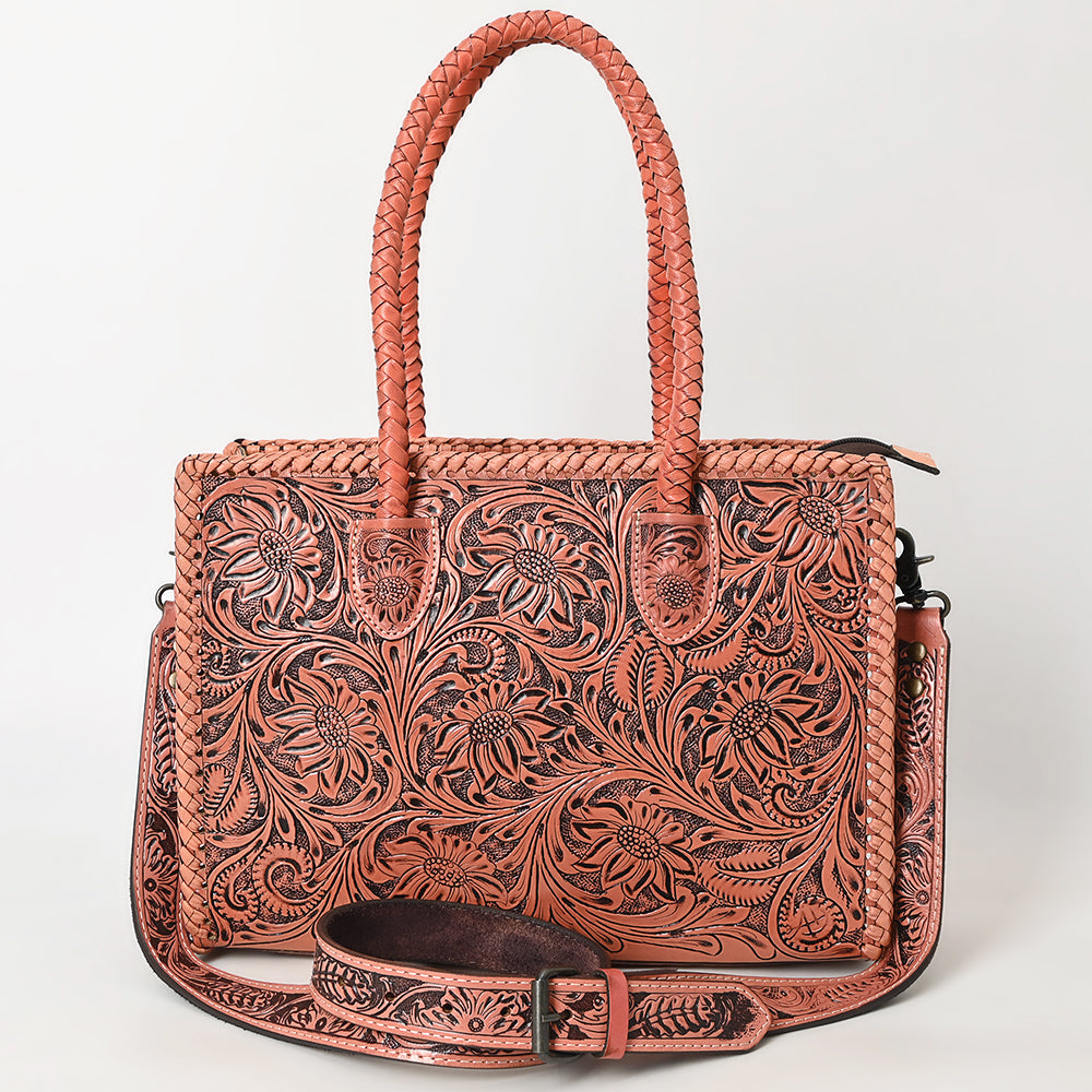 American Darling Hand Tooled Leather Tote Bag  Western Floral Carved Purse
