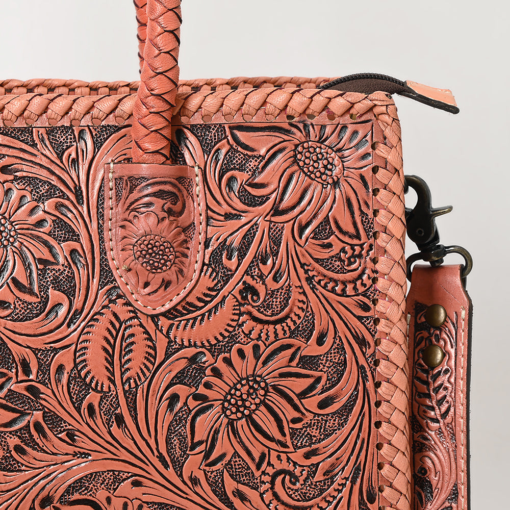 American Darling Hand Tooled Leather Tote Bag  Western Floral Carved Purse