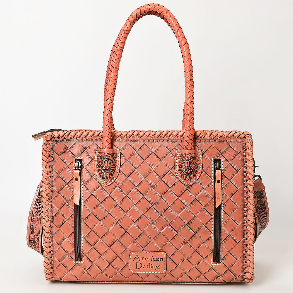 American Darling Hand Tooled Leather Tote Bag  Western Floral Carved Purse
