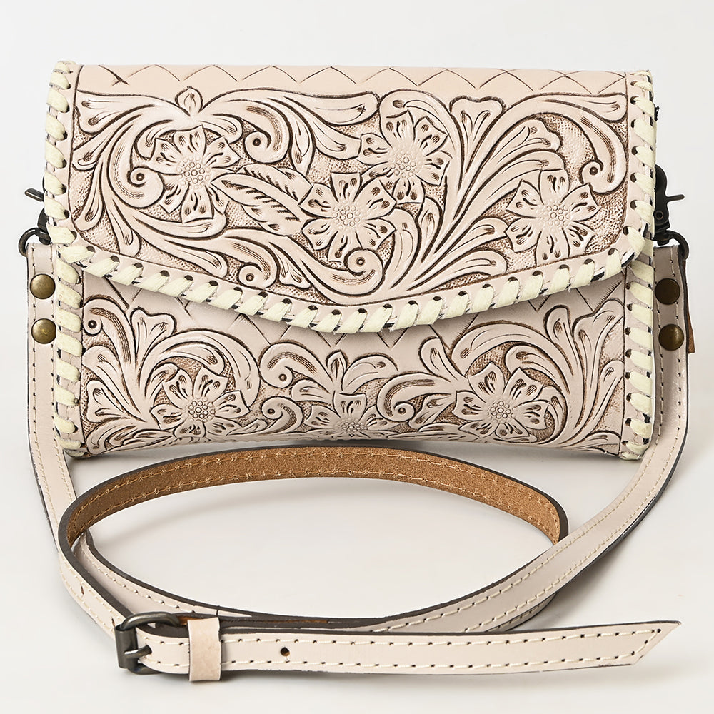American Darling Western Leather Crossbody Bag Hand Tooled Floral Carved Shoulder Purse with Whipstitch Detail & Adjustable Strap for Women