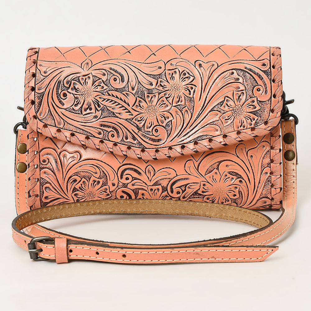 American Darling Western Leather Crossbody Bag Hand Tooled Floral Carved Shoulder Purse with Whipstitch Detail & Adjustable Strap for Women