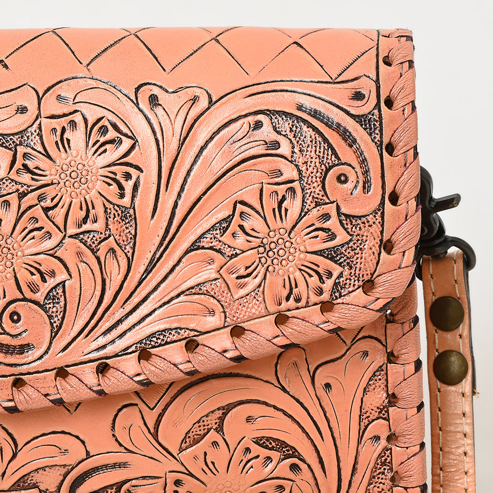 American Darling Western Leather Crossbody Bag Hand Tooled Floral Carved Shoulder Purse with Whipstitch Detail & Adjustable Strap for Women