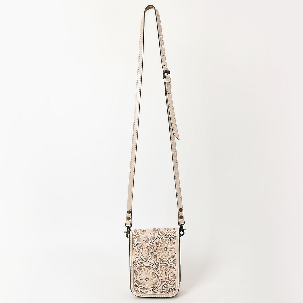 American Darling Western Leather Cell Phone Bag Hand Tooled Floral Carved Crossbody Purse with Adjustable Strap