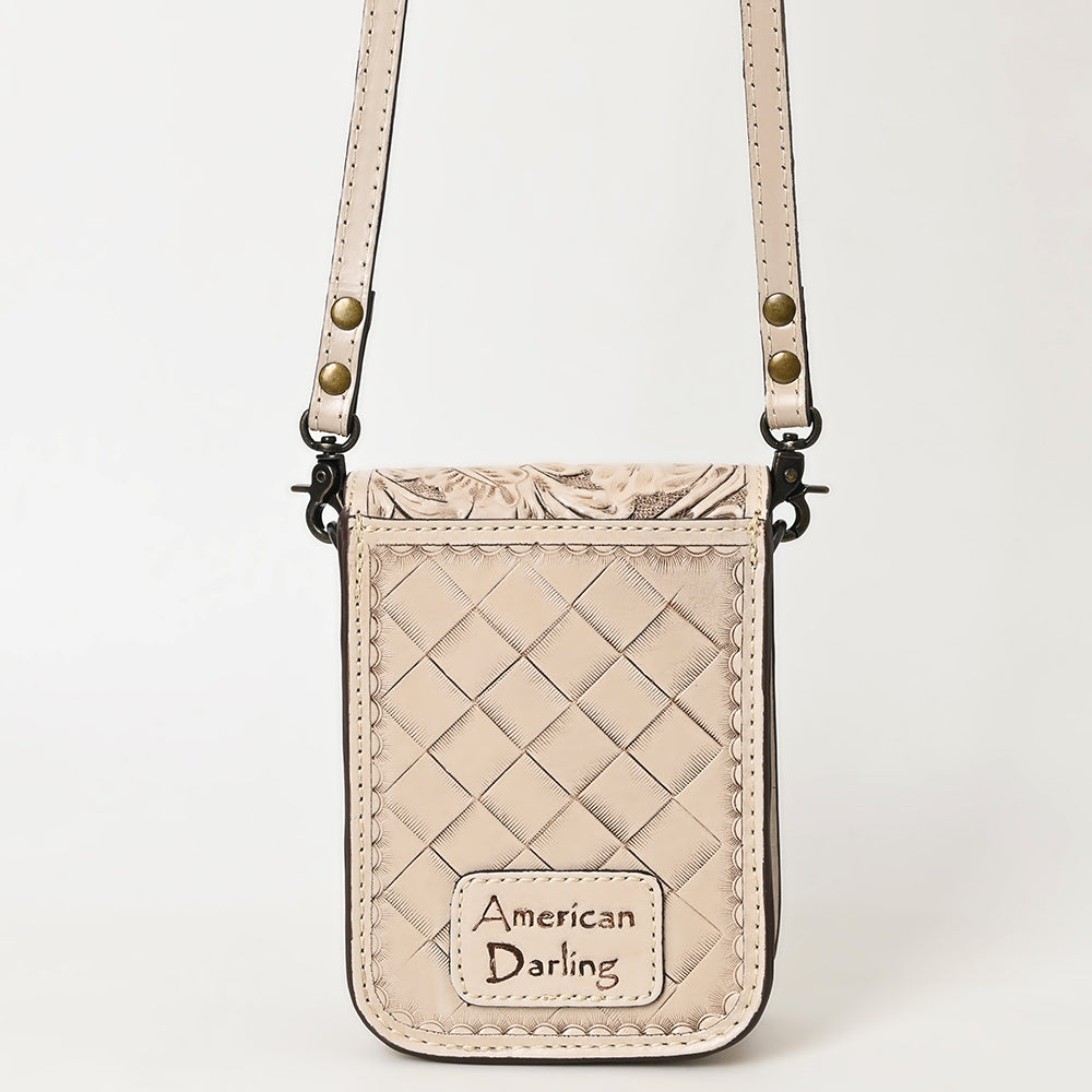 American Darling Western Leather Cell Phone Bag Hand Tooled Floral Carved Crossbody Purse with Adjustable Strap