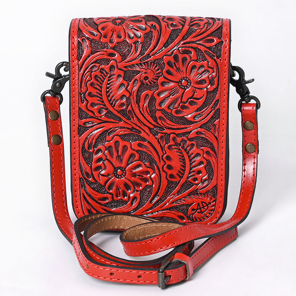 American Darling Western Leather Cell Phone Bag Hand Tooled Floral Carved Crossbody Purse with Adjustable Strap