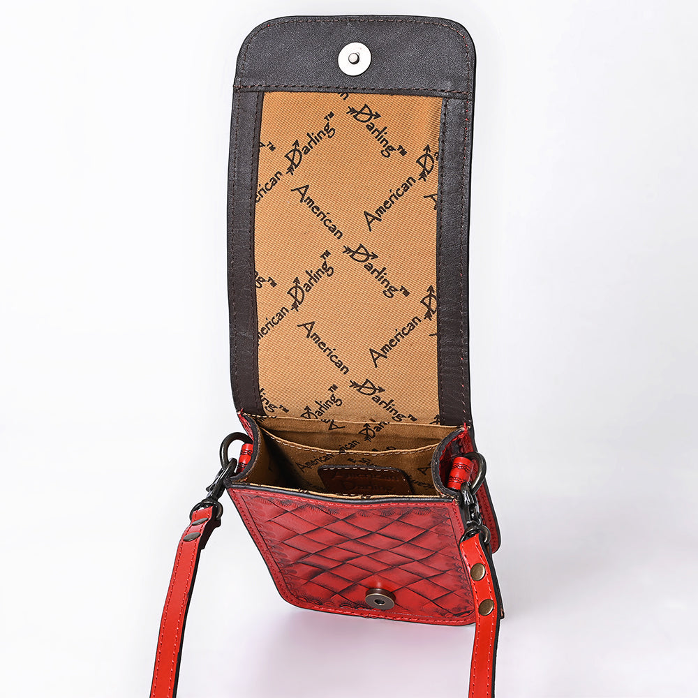 American Darling Western Leather Cell Phone Bag Hand Tooled Floral Carved Crossbody Purse with Adjustable Strap