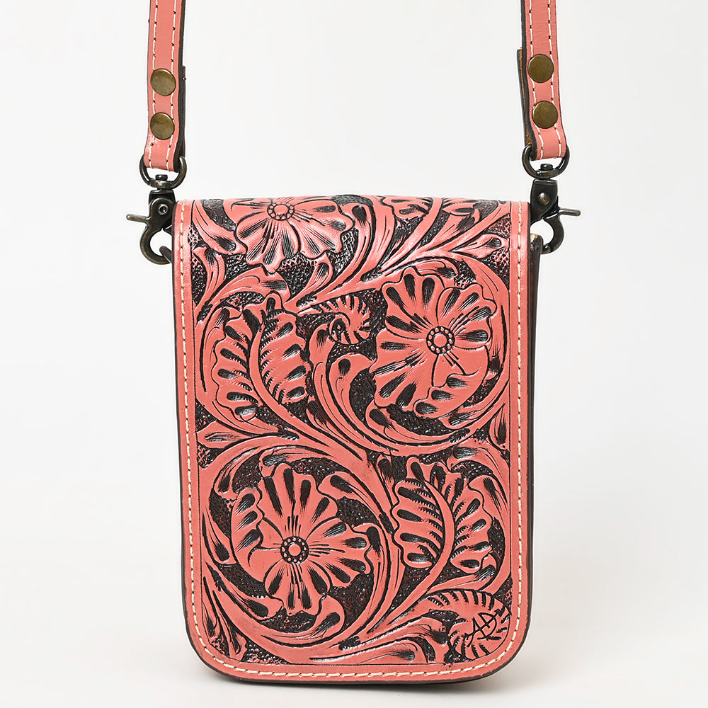 American Darling Western Leather Cell Phone Bag Hand Tooled Floral Carved Crossbody Purse with Adjustable Strap