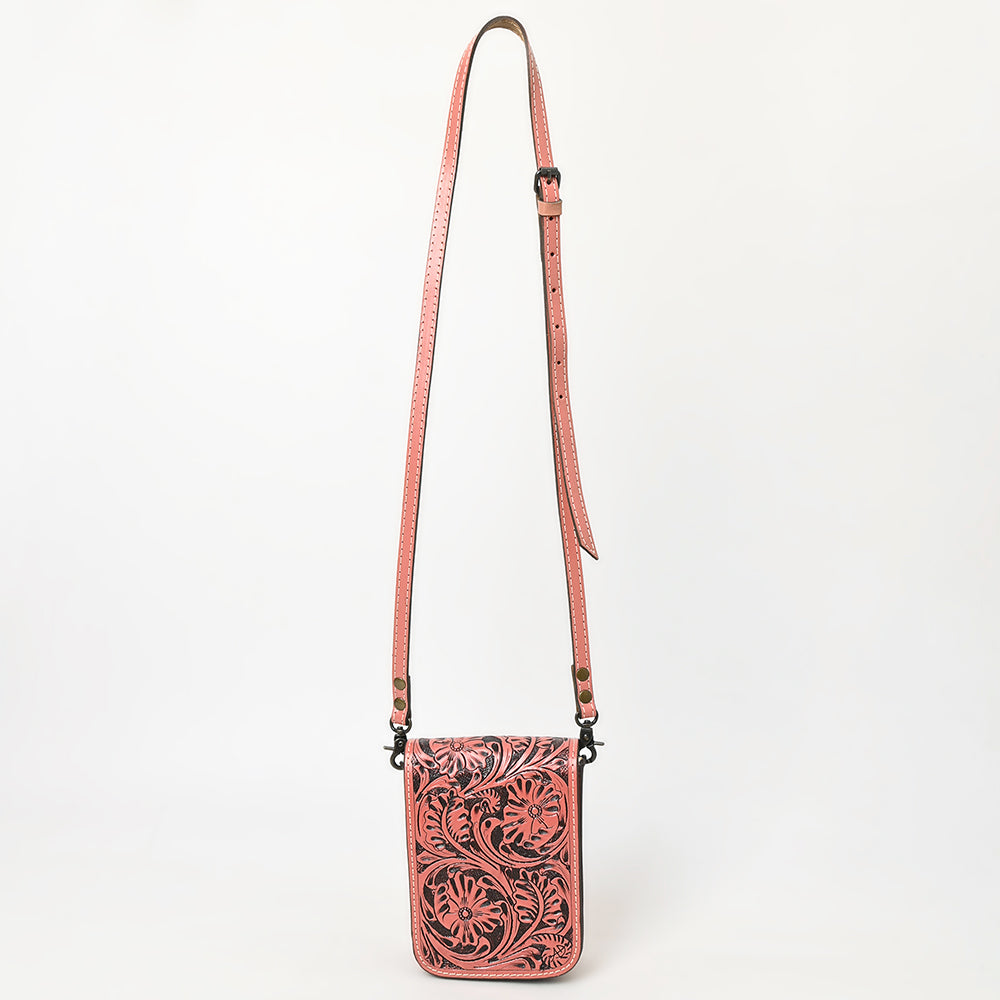 American Darling Western Leather Cell Phone Bag Hand Tooled Floral Carved Crossbody Purse with Adjustable Strap