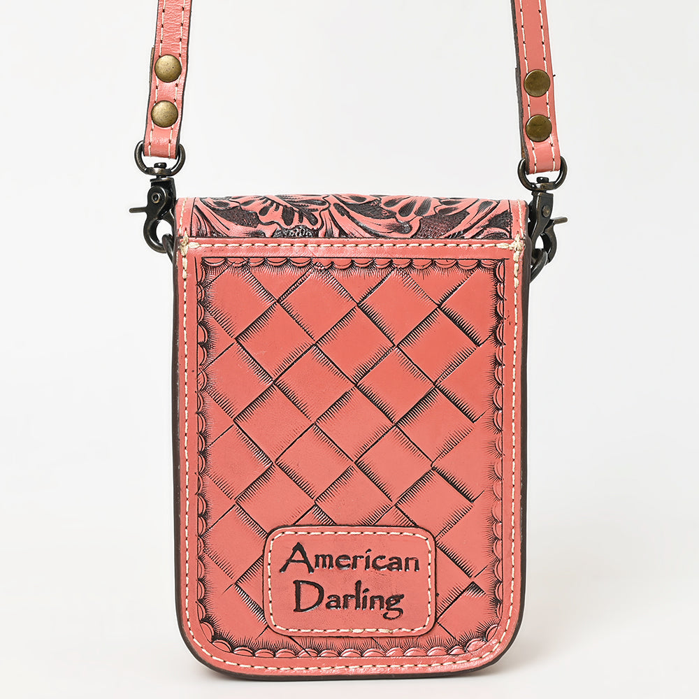 American Darling Western Leather Cell Phone Bag Hand Tooled Floral Carved Crossbody Purse with Adjustable Strap