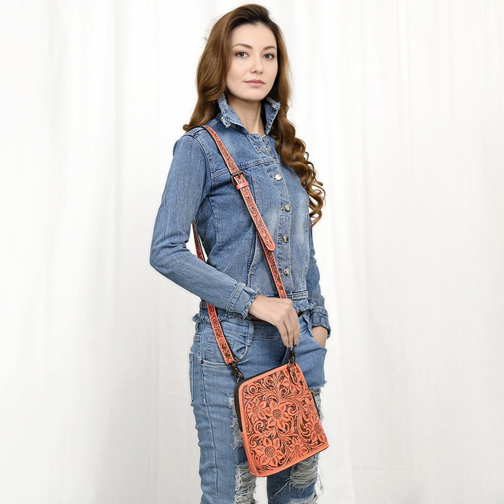 American Darling Crossbody Hand Tooled Genuine Leather