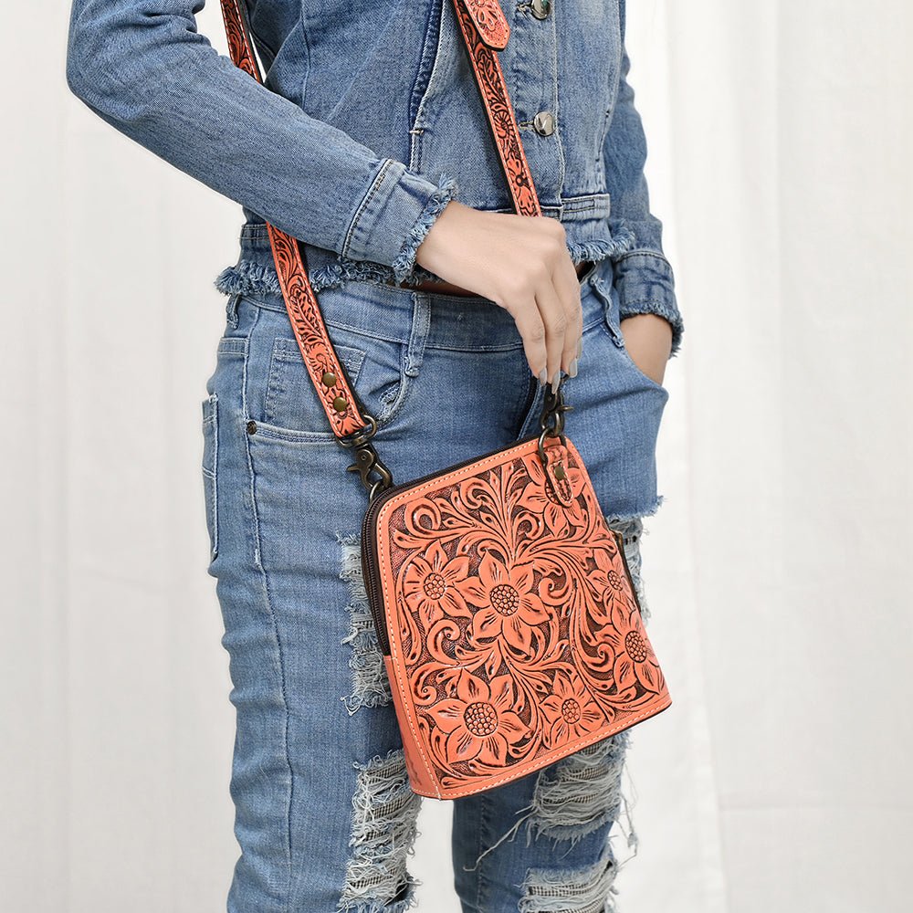 American Darling Crossbody Hand Tooled Genuine Leather
