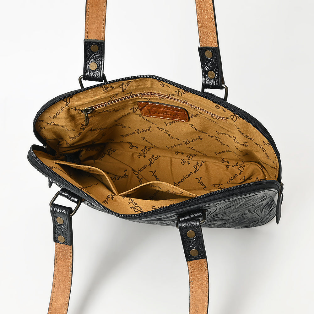 American Darling Western Leather Tote Bag Hand Tooled Floral Carved Purse with Quilted Back & Tooled Straps for Women