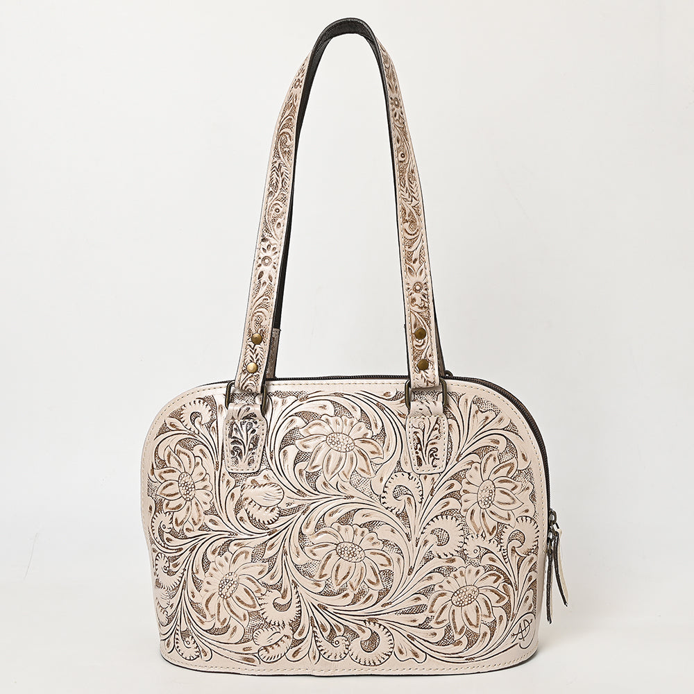American Darling Western Leather Tote Bag Hand Tooled Floral Carved Purse with Quilted Back & Tooled Straps for Women