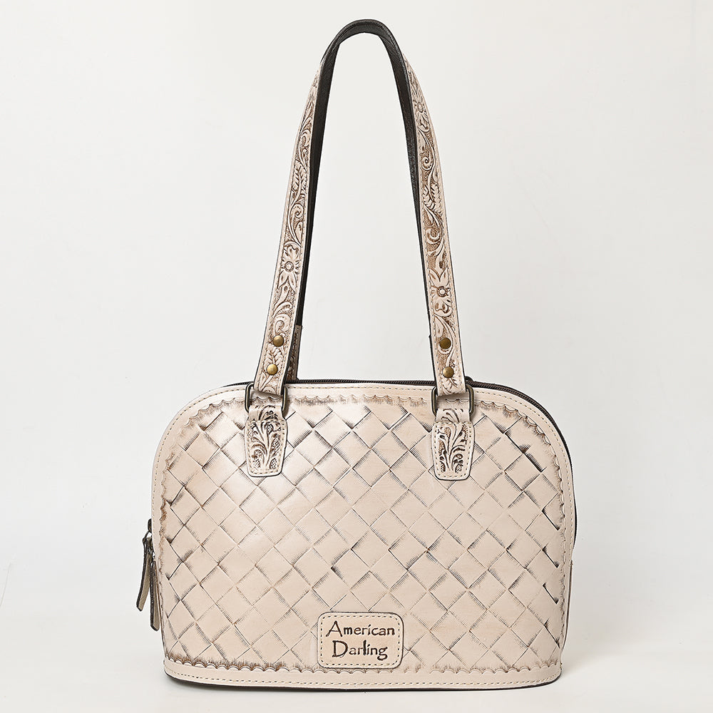 American Darling Western Leather Tote Bag Hand Tooled Floral Carved Purse with Quilted Back & Tooled Straps for Women