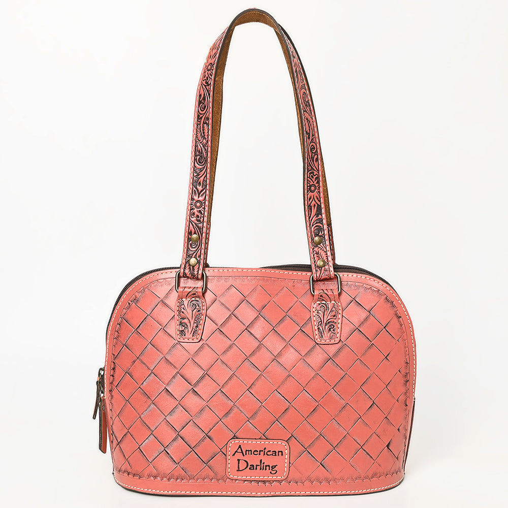 American Darling Western Leather Tote Bag Hand Tooled Floral Carved Purse with Quilted Back & Tooled Straps for Women