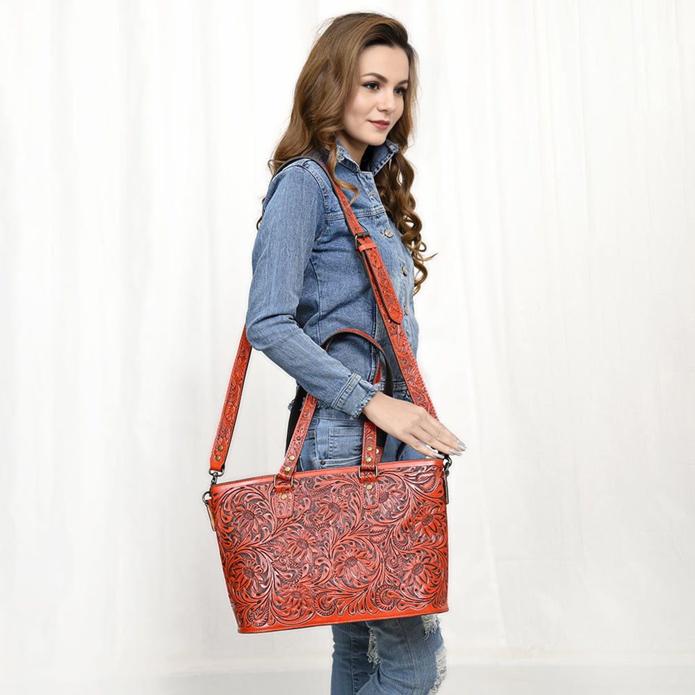 American Darling Tote Hand Tooled Genuine Leather