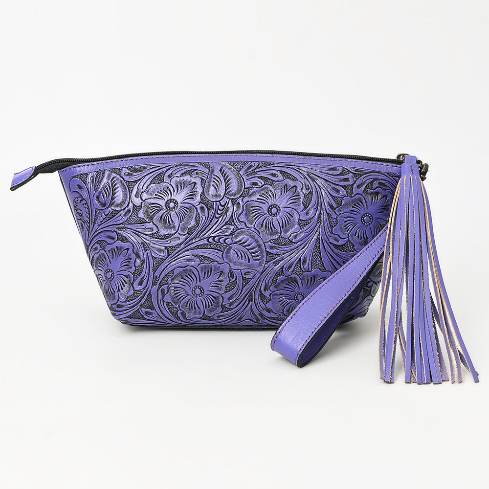 American Darling Western Hand-Tooled Leather Wristlet Bag – Genuine Floral Carved Women’s Clutch with Fringe Strap