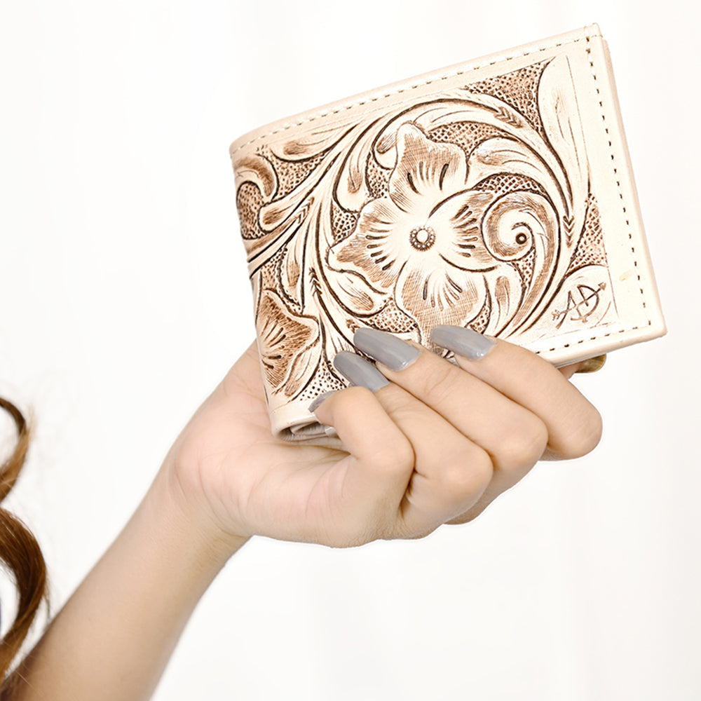 American Darling Western Bifold Wallet Handcrafted from Tooled Genuine Leather | Floral Carved Design with Multiple Card Slots