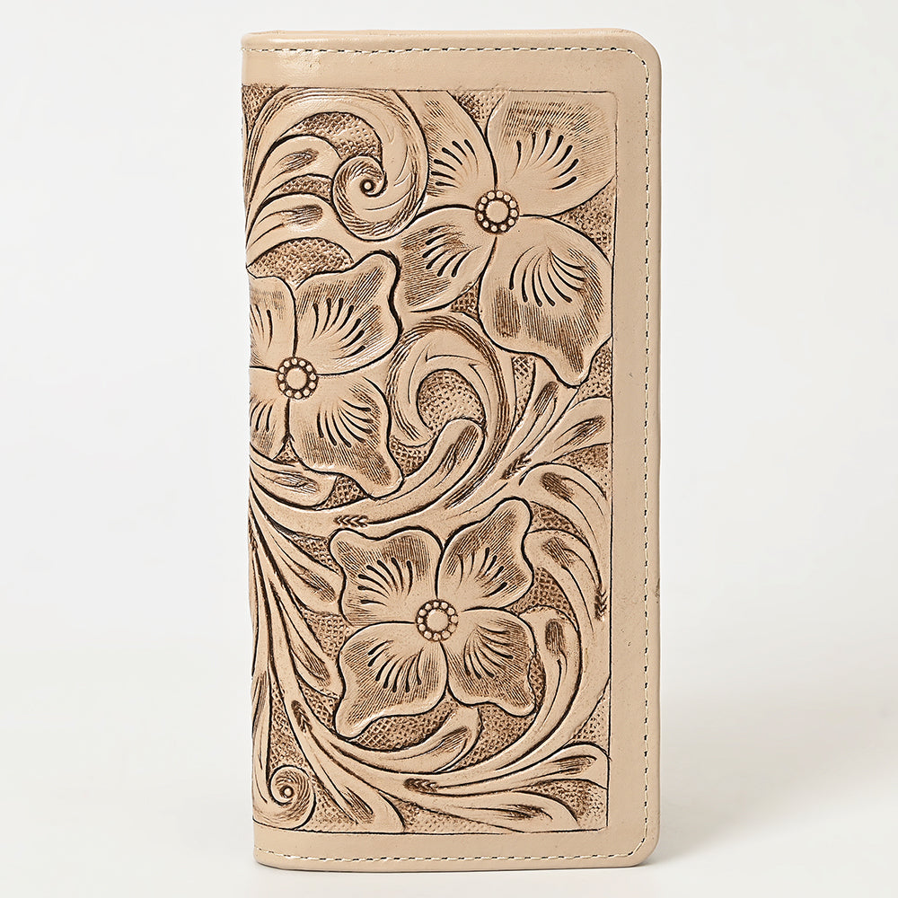 American Darling Hand-Tooled Genuine Leather Wallet Handbag – Floral Carved Western Women’s Wallet with Card Slots & Bill Compartments