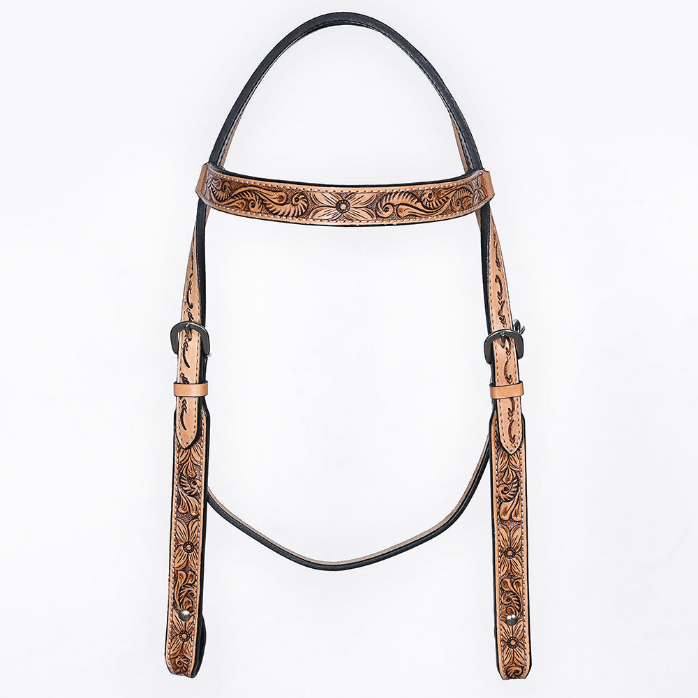 Bar H Equine Western Horse Genuine Leather Floral Carved Tack Set Tan