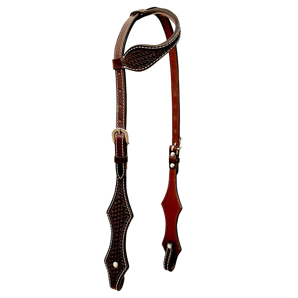 Bar H Equine Western Leather Horse Tack Set Basket Weave Tooled Dark Brown