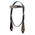BAR H EQUINE Western Horse Floral Hand Painted Genuine Leather Rivet Headstall Dark Brown